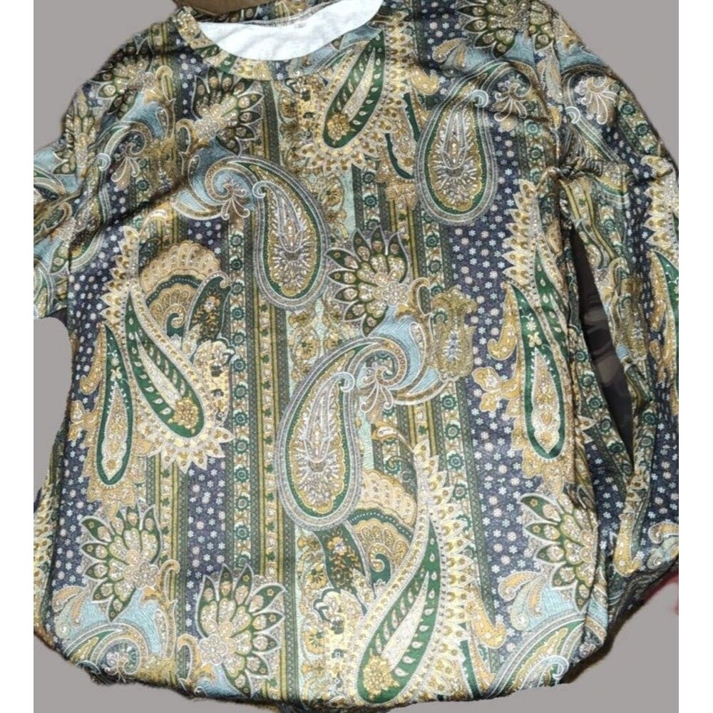 Green Paisley Long Sleeve Slim Fit Shirt - size XL